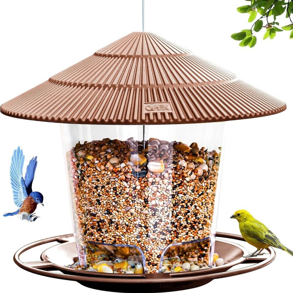 Bird Feeder Outdoor Hanging for Wild Bird Seed, Brown